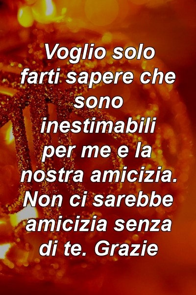 Voglio solo farti sapere che sono inestimabili per me e la nostra amicizia. Non ci sarebbe amicizia senza di te. Grazie