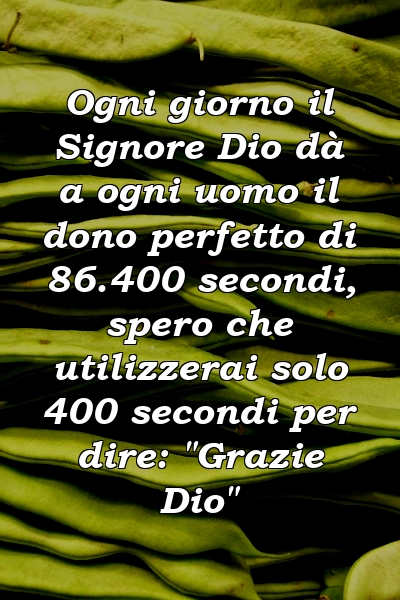 Ogni giorno il Signore Dio dà a ogni uomo il dono perfetto di 86.400 secondi, spero che utilizzerai solo 400 secondi per dire: "Grazie Dio"