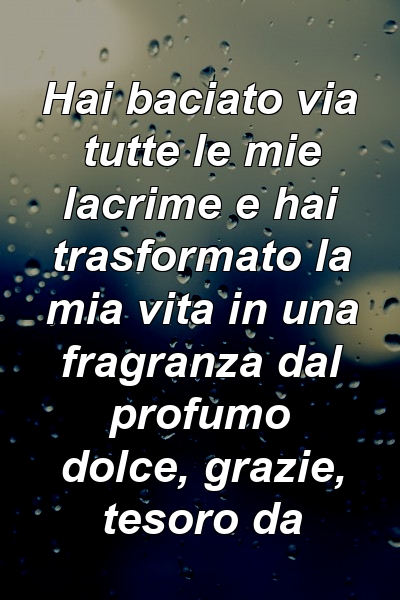 Hai baciato via tutte le mie lacrime e hai trasformato la mia vita in una fragranza dal profumo dolce, grazie, tesoro da