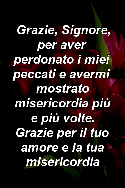 Grazie, Signore, per aver perdonato i miei peccati e avermi mostrato misericordia più e più volte. Grazie per il tuo amore e la tua misericordia