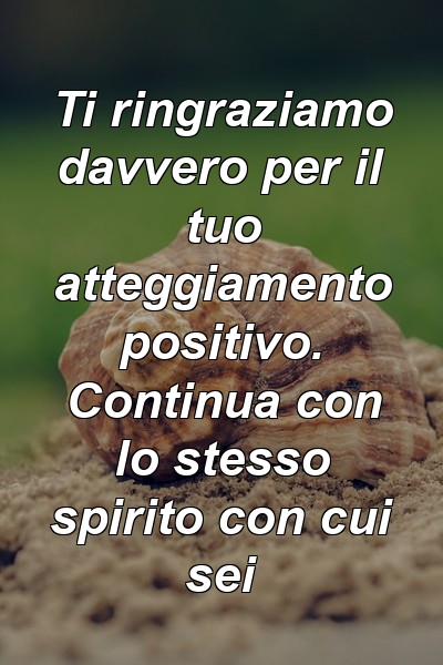 Ti ringraziamo davvero per il tuo atteggiamento positivo. Continua con lo stesso spirito con cui sei