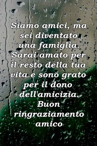 Siamo amici, ma sei diventato una famiglia. Sarai amato per il resto della tua vita e sono grato per il dono dell