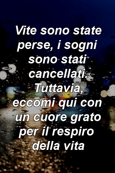 Vite sono state perse, i sogni sono stati cancellati. Tuttavia, eccomi qui con un cuore grato per il respiro della vita