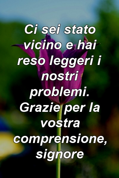 Ci sei stato vicino e hai reso leggeri i nostri problemi. Grazie per la vostra comprensione, signore