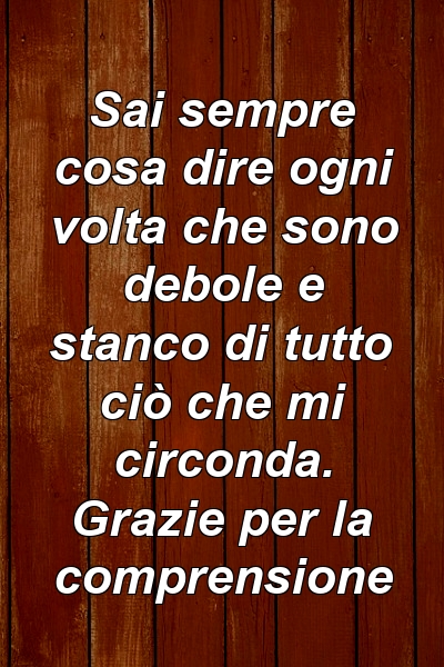 Sai sempre cosa dire ogni volta che sono debole e stanco di tutto ciò che mi circonda. Grazie per la comprensione