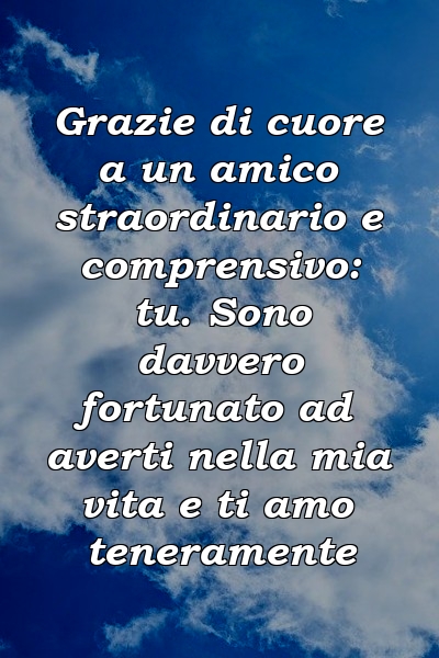 Grazie di cuore a un amico straordinario e comprensivo: tu. Sono davvero fortunato ad averti nella mia vita e ti amo teneramente