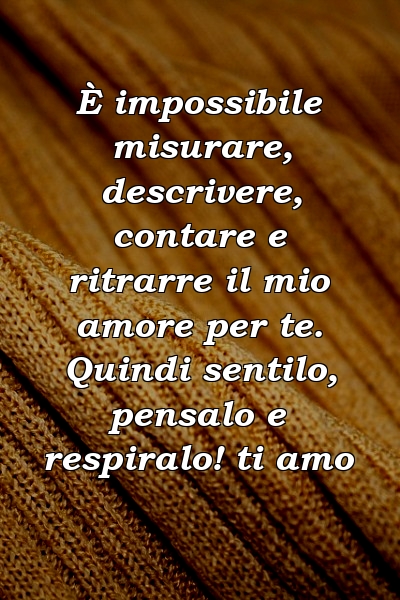 È impossibile misurare, descrivere, contare e ritrarre il mio amore per te. Quindi sentilo, pensalo e respiralo! ti amo