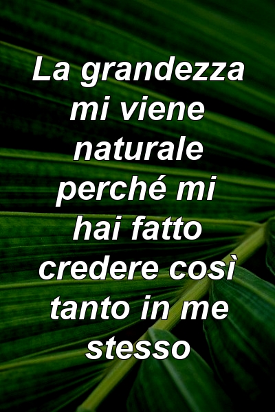 La grandezza mi viene naturale perché mi hai fatto credere così tanto in me stesso