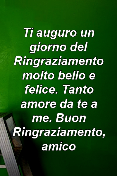 Ti auguro un giorno del Ringraziamento molto bello e felice. Tanto amore da te a me. Buon Ringraziamento, amico