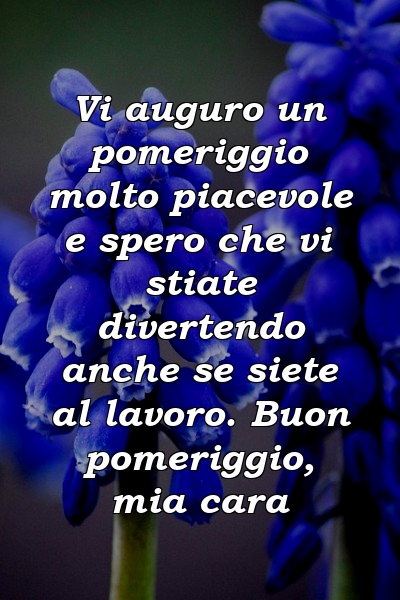 Vi auguro un pomeriggio molto piacevole e spero che vi stiate divertendo anche se siete al lavoro. Buon pomeriggio, mia cara