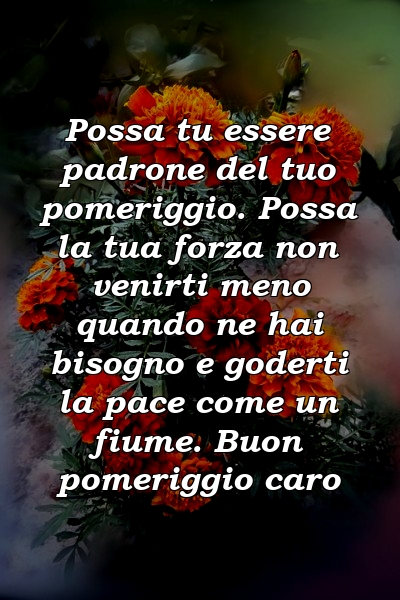 Possa tu essere padrone del tuo pomeriggio. Possa la tua forza non venirti meno quando ne hai bisogno e goderti la pace come un fiume. Buon pomeriggio caro