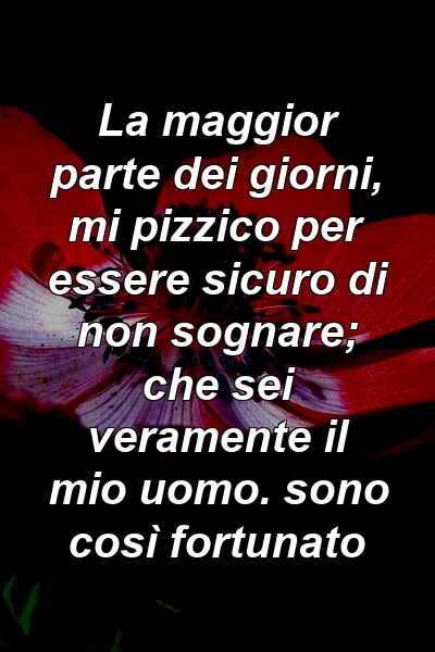 La maggior parte dei giorni, mi pizzico per essere sicuro di non sognare; che sei veramente il mio uomo. sono così fortunato