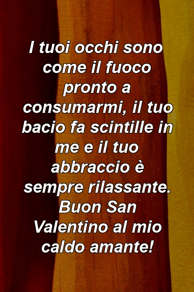 I tuoi occhi sono come il fuoco pronto a consumarmi, il tuo bacio fa scintille in me e il tuo abbraccio è sempre rilassante. Buon San Valentino al mio caldo amante!