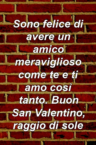 Sono felice di avere un amico meraviglioso come te e ti amo così tanto. Buon San Valentino, raggio di sole