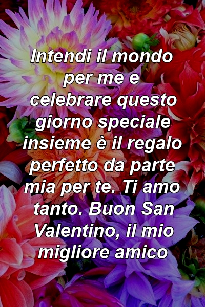 Intendi il mondo per me e celebrare questo giorno speciale insieme è il regalo perfetto da parte mia per te. Ti amo tanto. Buon San Valentino, il mio migliore amico