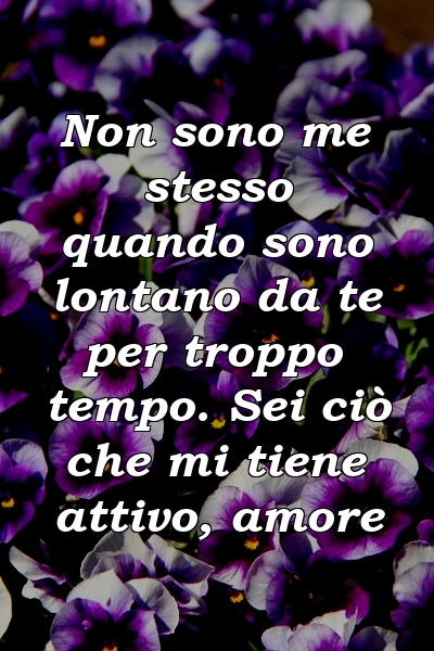 Non sono me stesso quando sono lontano da te per troppo tempo. Sei ciò che mi tiene attivo, amore