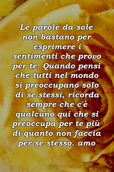 Le parole da sole non bastano per esprimere i sentimenti che provo per te. Quando pensi che tutti nel mondo si preoccupano solo di se stessi, ricorda sempre che c