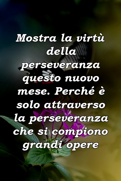 Mostra la virtù della perseveranza questo nuovo mese. Perché è solo attraverso la perseveranza che si compiono grandi opere