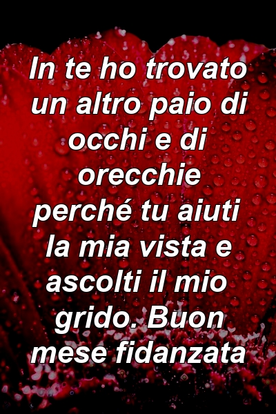 In te ho trovato un altro paio di occhi e di orecchie perché tu aiuti la mia vista e ascolti il ​​mio grido. Buon mese fidanzata