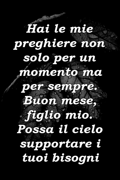 Hai le mie preghiere non solo per un momento ma per sempre. Buon mese, figlio mio. Possa il cielo supportare i tuoi bisogni