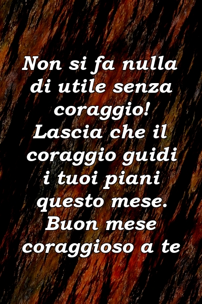 Non si fa nulla di utile senza coraggio! Lascia che il coraggio guidi i tuoi piani questo mese. Buon mese coraggioso a te