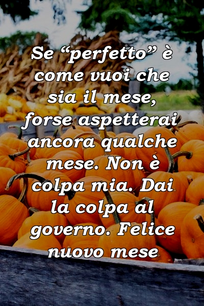 Se “perfetto” è come vuoi che sia il mese, forse aspetterai ancora qualche mese. Non è colpa mia. Dai la colpa al governo. Felice nuovo mese