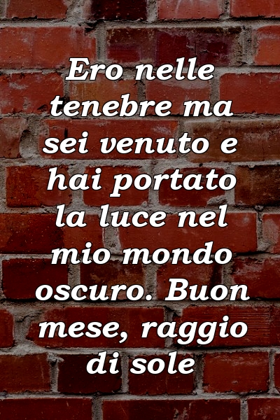 Ero nelle tenebre ma sei venuto e hai portato la luce nel mio mondo oscuro. Buon mese, raggio di sole