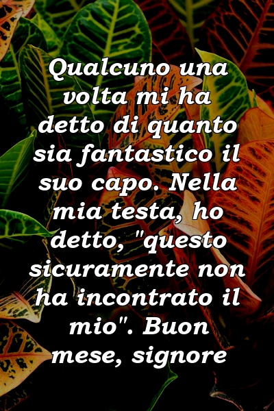 Qualcuno una volta mi ha detto di quanto sia fantastico il suo capo. Nella mia testa, ho detto, "questo sicuramente non ha incontrato il mio". Buon mese, signore