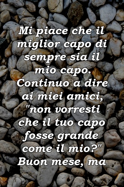 Mi piace che il miglior capo di sempre sia il mio capo. Continuo a dire ai miei amici, "non vorresti che il tuo capo fosse grande come il mio?" Buon mese, ma